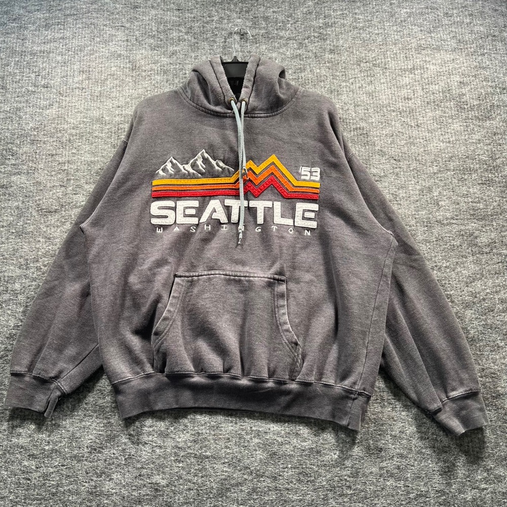 Prairie Mountain Seattle Washington Hoodie Gray Embroidered Souvenir Mens Large